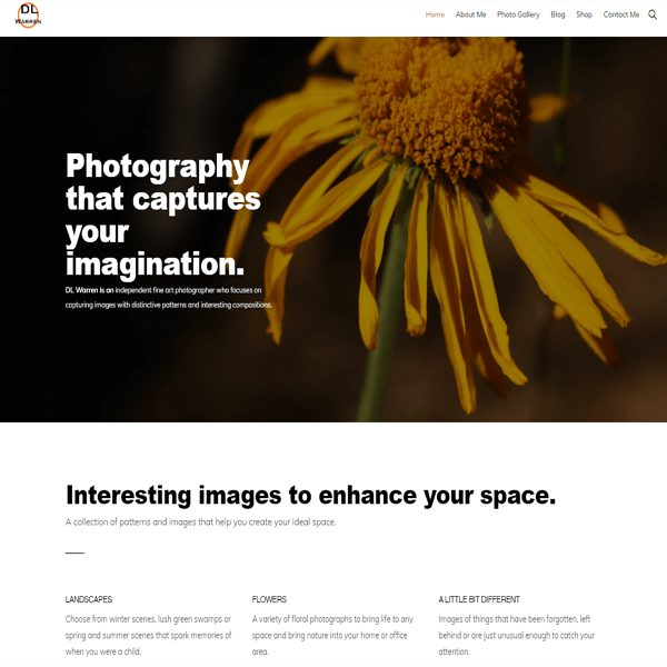 The homepage of a website developed by Pack W Digital Design for a photography landing page.