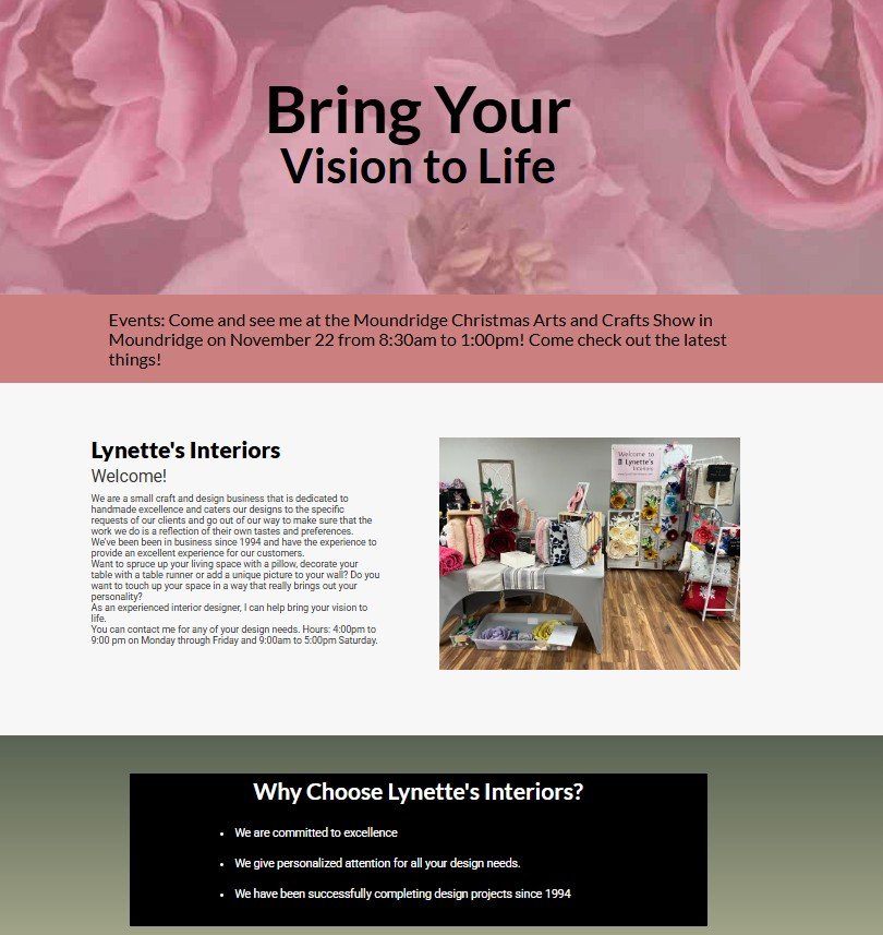 Lynette's Interiors website, an example of one of the projects I've done